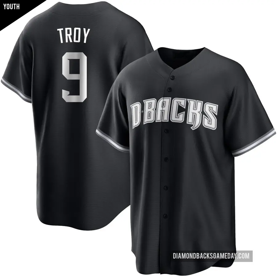 Youth Arizona Diamondbacks ＃9 Tommy Troy Replica Black/White Jersey