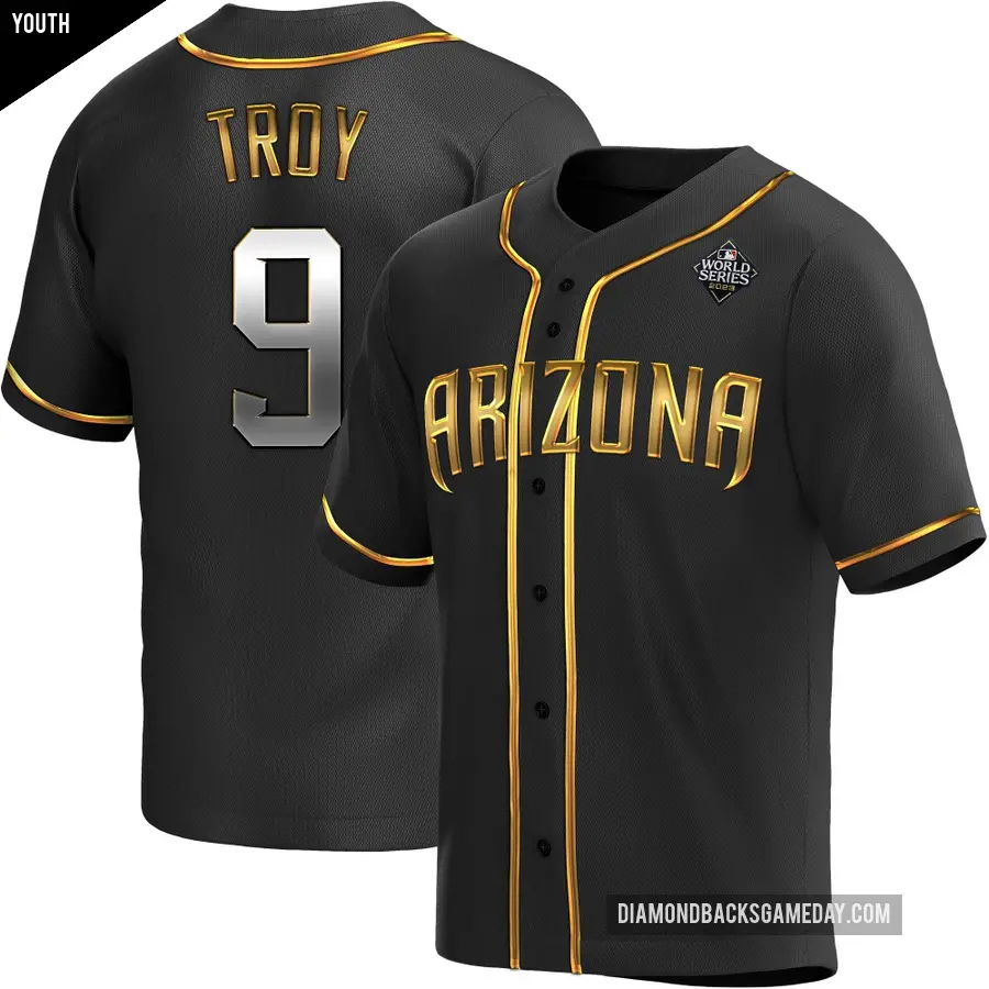 Youth Arizona Diamondbacks ＃9 Tommy Troy Replica Gold Black en Alternate 2023 World Series Jersey
