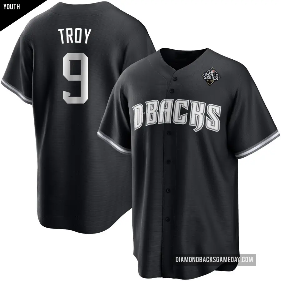 Youth Arizona Diamondbacks ＃9 Tommy Troy Replica White Black 2023 World Series Jersey