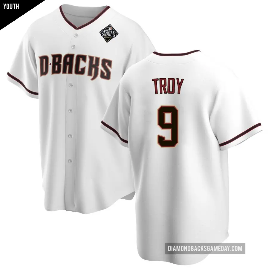 Youth Arizona Diamondbacks ＃9 Tommy Troy Replica White Home 2023 World Series Jersey
